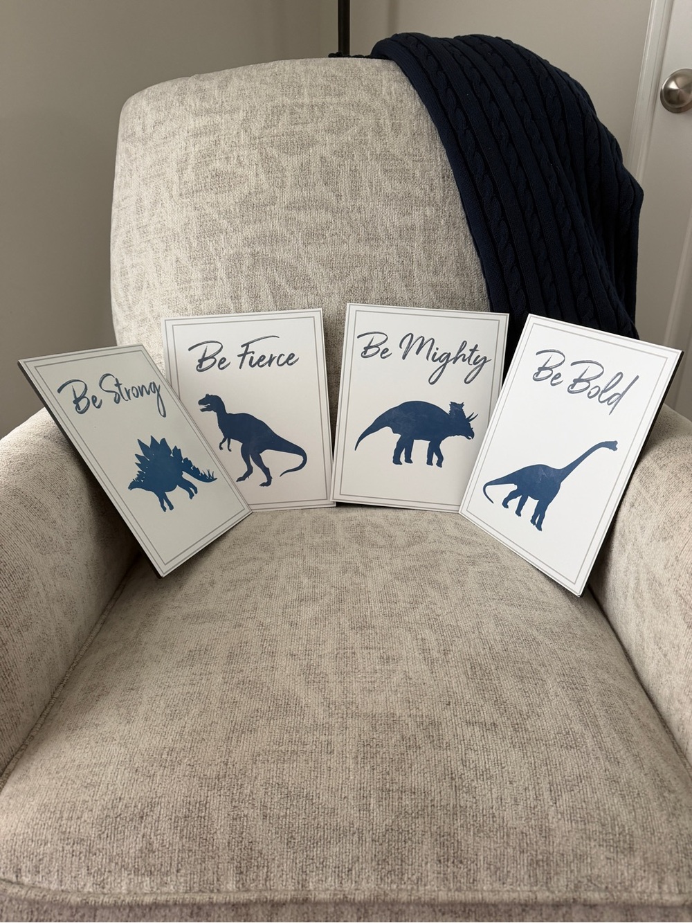 Dinosaur Wall Art Prints - Navy & White Set of 4